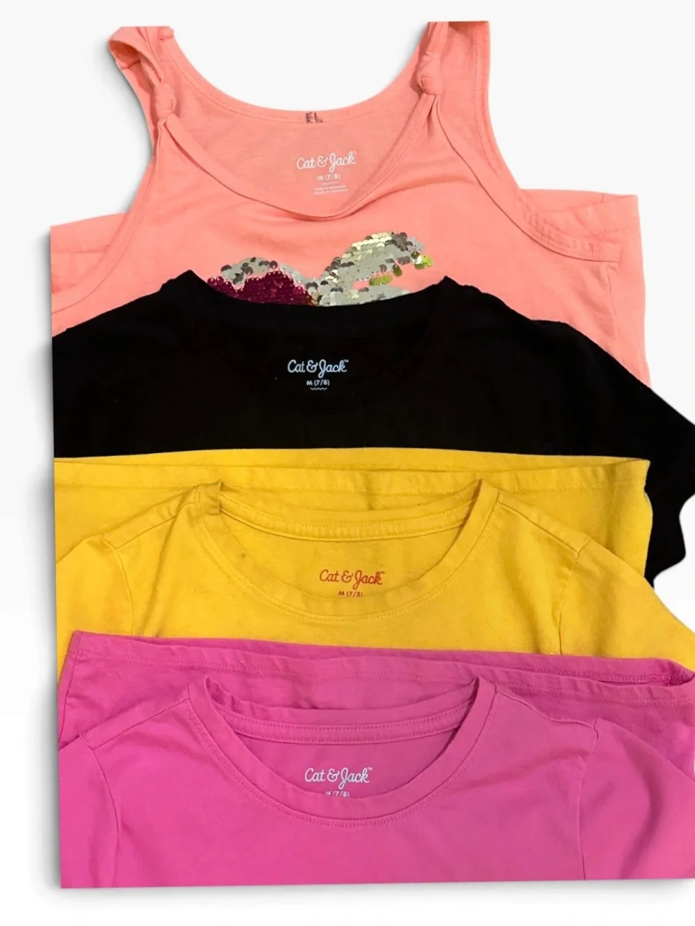 Cat & Jack Girls Shimmery Graphic Tees & Tank Top Bundle Size 7-8 - Lot of 4